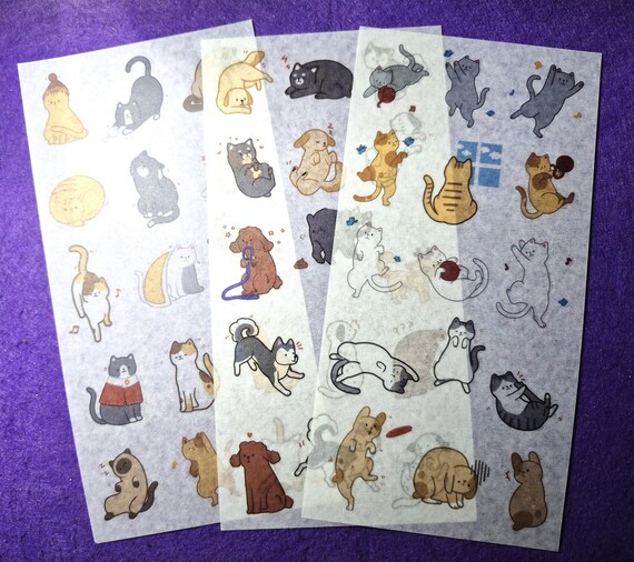 Cats Stickers, Planets Stickers, 3 Sheets, a lot of stickers, Adhesive Craft, Washi Paper Sticker Label Scrapbook material, DIY,  Decoration