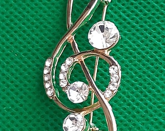 I love Music, Gold color Brooch Pins, Austrian Crystals, Fashion Jewelry Brooch Wedding Accessories Vintage Style