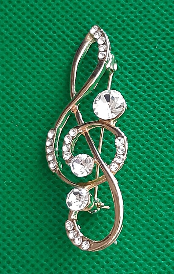 I love Music, Gold color Brooch Pins, Austrian Crystals, Fashion Jewelry Brooch Wedding Accessories Vintage Style