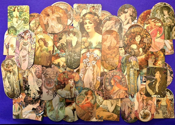 1920's Art Deco Stickers, matte finish, Set of 30/60 pieces. Mucha's artwork Inspired, Quality stickers, Scrapbooking, Planner, Memorabilia