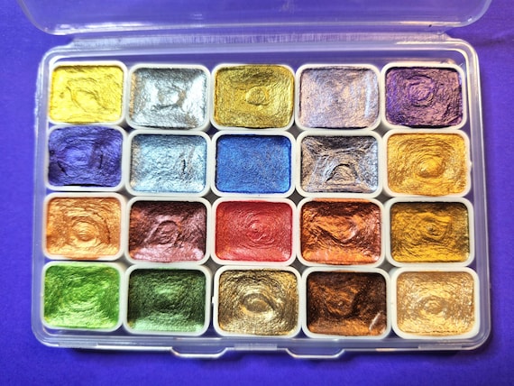Watercolor Paints 20 Colors Solid 20 Watercolor Set Textured Pearlescent Pigment Metallic Glittering Set Portable Art Supplies Plastic Box