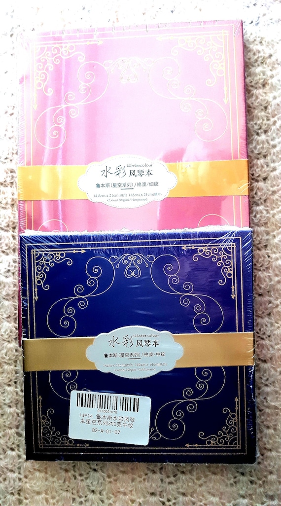 Paul Rubens Watercolor Paper: 300g Cotton Sketchbook - Pink A5, Blue 140x140mm