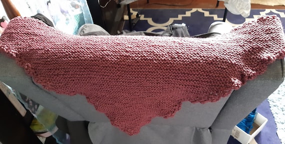 Scarf, Triangular, Handnitted , Acrylic yarn, Wine colour with crochet finish.