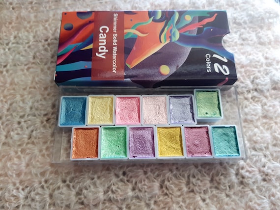 Pearlescent Solid Watercolor, Metallic Glitter Colours, Paint Set of 12 colors, Pearlescent Watercolor, Ideal for Beginners and Artists.