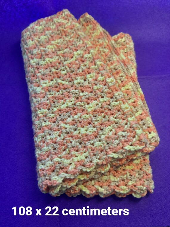 Scarf, Shawl, Crochet, Cotton silk yarn, Hand made, Yellow Colour, Soft and Warm, 108 X 22 centimeters