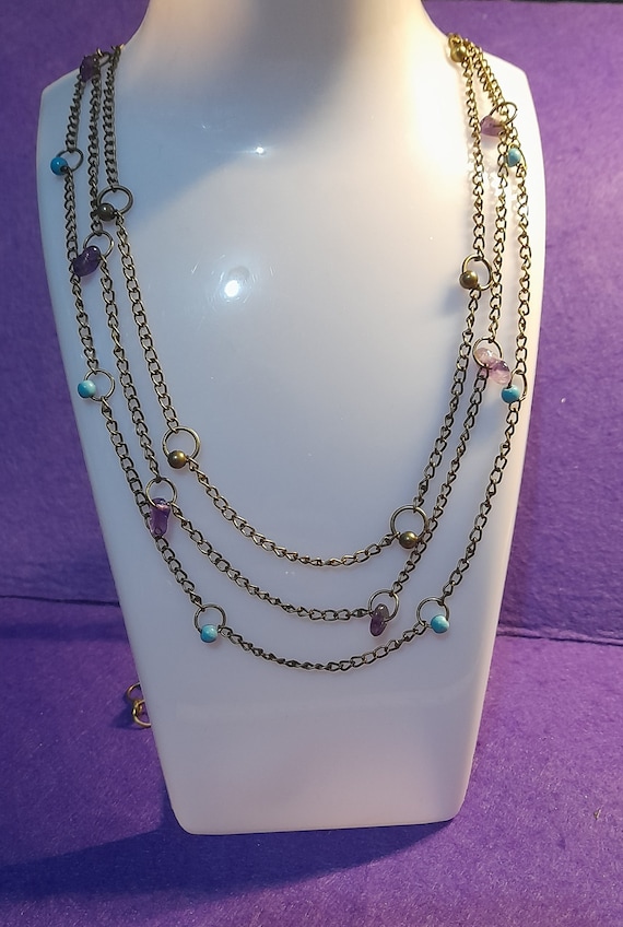 Ancient Bronze Long Necklace, Bronze alloy metal, 70cm long chain, 1 piece, 3 styles to choose from