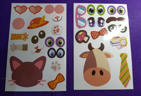 Create your own characters 5 Sheets Children DIY Puzzle Sticker Games Assorted Animals Face Funny Assemble Jigsaw Stickers Educational Toys