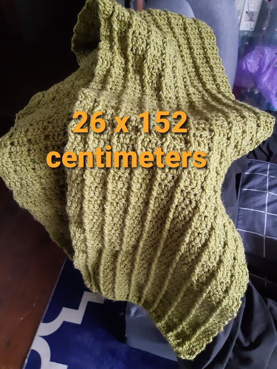 Shawl, hand made in Crochet, green, acrylic yarn, so warm! 152 X 26 size