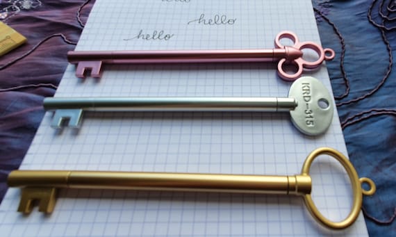 Gel Pen, Key Shape, School and Office, Students, Writing, Stationery, Gift. Set of 4 assorted colours