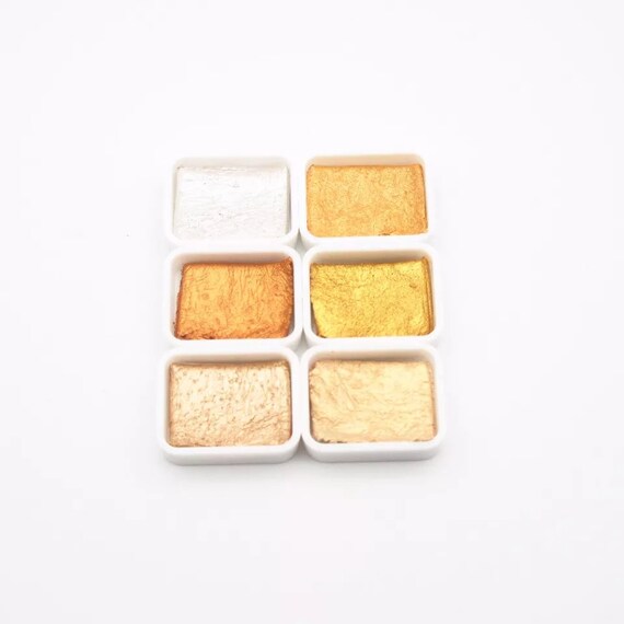 Watercolor Mini Set of 6, Metallic Colours, Kuretake Gansai. Starry Colours