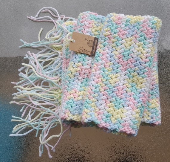 Scarf, Shawl, Crochet , Soft baby yarn, Marble light colours, Hand made, Soft and light, 120X 17 centimeters