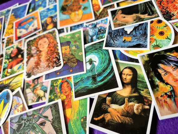Famous Artwork Glossy Stickers: Art History Scrapbooking, 25/50 Unique Waterproof Pieces
