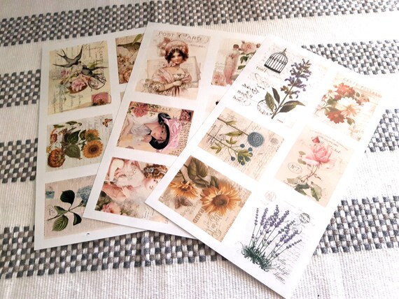 Vintage Style Stickers: Floral Scrapbooking, Planner Decoration, Set of 3 Pages