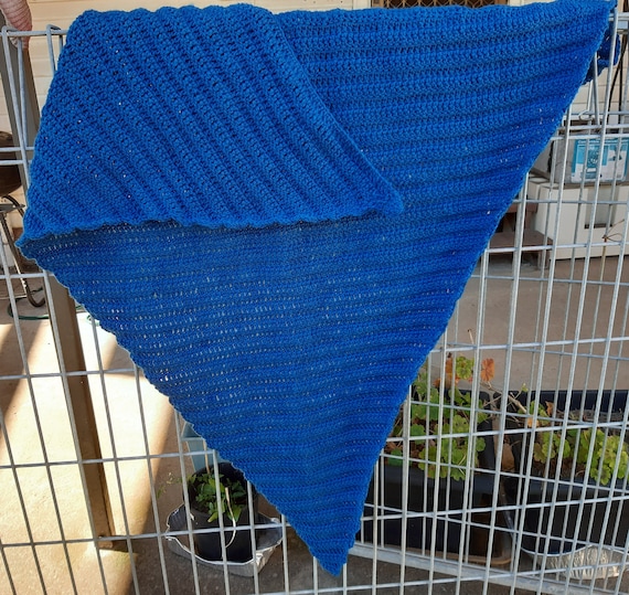 Triangular Shawl Blue, handknitted, warm and elegant,