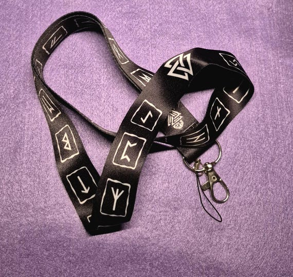 Black Runes, Vintage Guitar Music Lanyard, Unisex Neck Strap, Keychain, Phone Rope, 1 piece