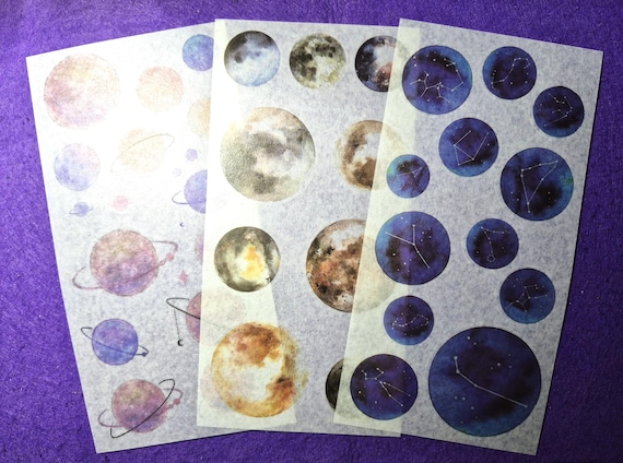 Cats Stickers, Planets Stickers, 3 Sheets, a lot of stickers, Adhesive Craft, Washi Paper Sticker Label Scrapbook material, DIY,  Decoration