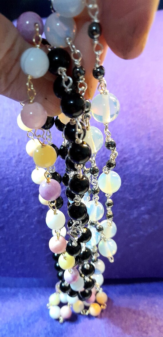 Necklace and earrings, 3 designs, Black obsidian, Pastel Natural Quartz, and White Opals and Hematites, 1 of a kind,  Hand made. Gift Bag