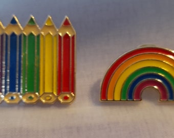 Colorful Brooches, Available in 2 Styles, Pencils or Rainbow, In Gift Bags.