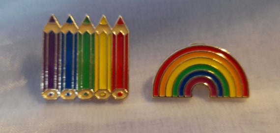 Colorful Brooches, Colorful pencils, Rainbow Brooch, Pencils or Rainbow, Enamel Brooches. In Gift Bag, Clothes Brooch, Children Brooch