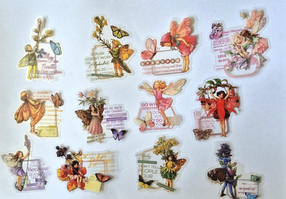 Colorful Little Empowering Fairies, Assorted patterns and colours, 12 pieces, PET Scrapbook Plastic Stickers