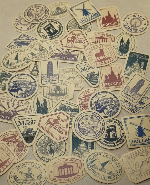 Retro Travel Stickers Stamps look like Vintage style 23/46 Pcs Kraft Paper Stickers Sealing Stickers Labels Journalling Scrapbooking