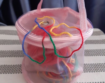 Stricken Tasche, Aufbewahrungs-Organizer, Reißverschluss, Erhältlich in Beige, Dunkelrosa und Pink