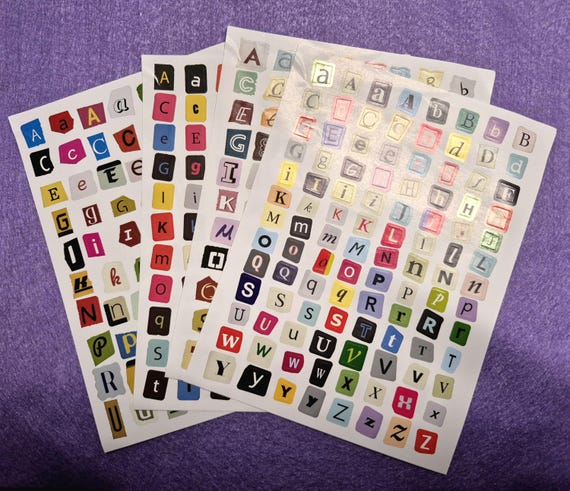 Retro Alphanumeric Stickers: different fonts alphabet Scrapbooking (2/4 Sheets) 104 letters by sheet
