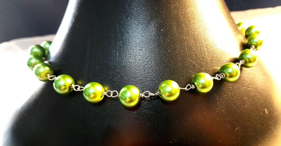 Blue or Green Imitation Pearls Necklace, 1 of a Kind. In Gift Bag