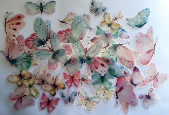 Beautiful Butterfly Stickers, PET Stickers, Plastic Stickers, Brown butterfly, Green butterfly, Blue butterfly Set of 20/40 pcs Scrapbooking