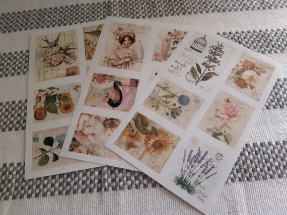 Stickers, Vintage style, Set of 3 pages, High quality images