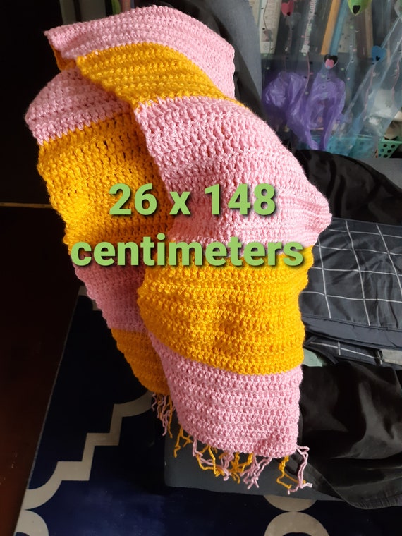 Scarf, pink and yellow, hand made in Crochet, acrylic yarn, so warm!