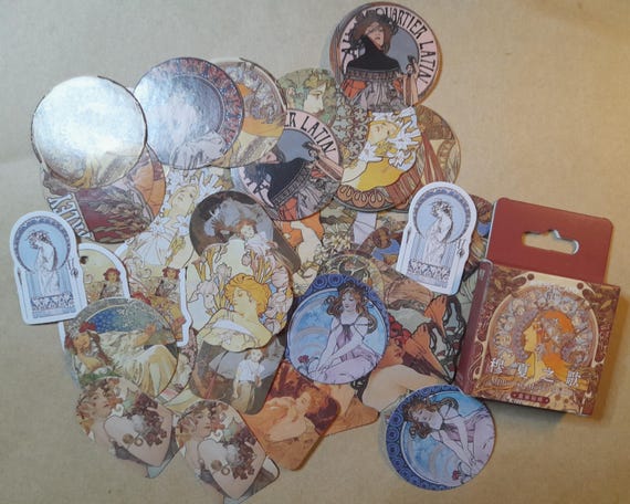 1920s inspired Stickers - Vintage Paper Stickers - Set of 45 pieces - In Cute carton box - for Scrapbooking - Journal and decorations