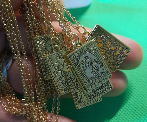 Golden Tarot Necklaces, hand-made, available in 6 designs, 1 piece, in a velvet bag