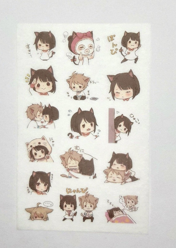 Pussy Cat Stickers , Cute PVC Stickers, Cartoon Sticker, Diary Sticker, Scrapbook, Decoration, Stationery, For cat lovers, Set of 3/6 Sheets