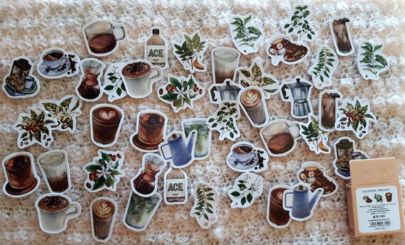 Coffee time stickers, 22/45 pieces, Scrapbooking, Journalling, Embellishment, High quality tickers, Beautiful design