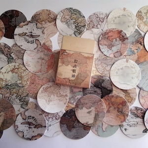 Adesivos de mapas vintage, conjunto de 46, hemisfério vintage, conjunto de 46