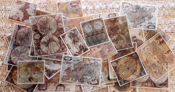 Vintage nautical maps series stickers Old Topographic Stickers 35pcs DIY scrapbooking base collage junk journal happy planner decoration