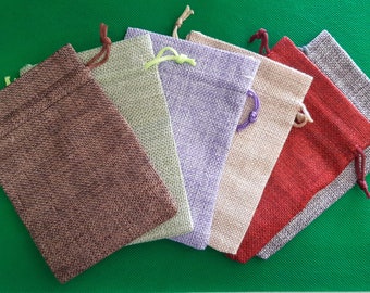 Linen Jute Drawstring Pouch: Gift Bags, Wedding Favors - Pack of 4