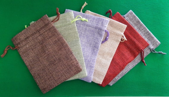 Gift bags - Linen Jute Drawstring Pouch - Pack of 4 - 6 styles to choose from - Packaging Gift - Wedding Party - Christmas Candy Bags