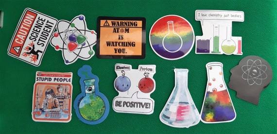 I love Chemistry Stickers, Set of 25/50 pieces Laboratory Science Chemical Symbol Element Formula Phone Laptop Stickers Notebooks  Luggage