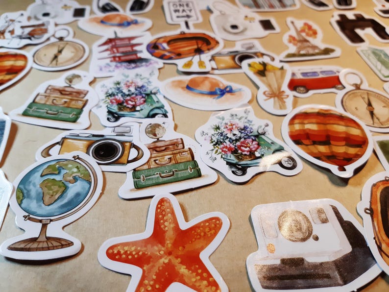 Travel Stickers: World Scenery, Luggage, Journal (22/45 Pieces) - Etsy