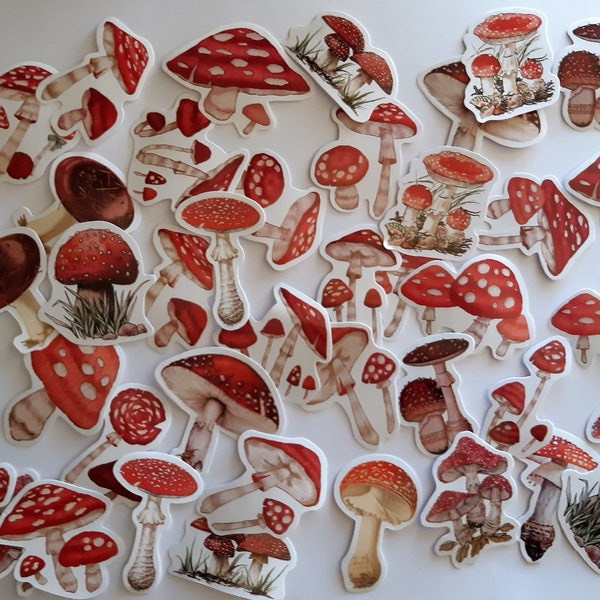 Stickers, Mushrooms, 46pcs Set, Kawaii Paper Sticker