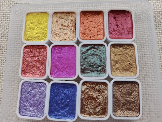Watercolour paint, Glittering - Pearl colour, Set of 12 colours - New Arrival! useful for art paint and calligraphy - Nail Art