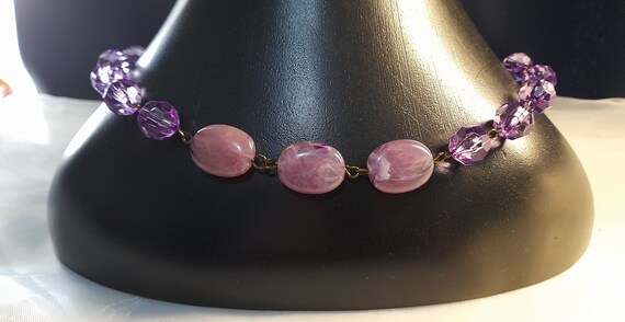 Acrylic and Bronze, Purple Necklace with match earrings, Grey Necklace,  1 of a Kind. Hand Made In Gift Bag