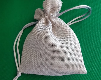 Grey Hessian Favor Bags: Linen Look Gift Sacks, Set of 4