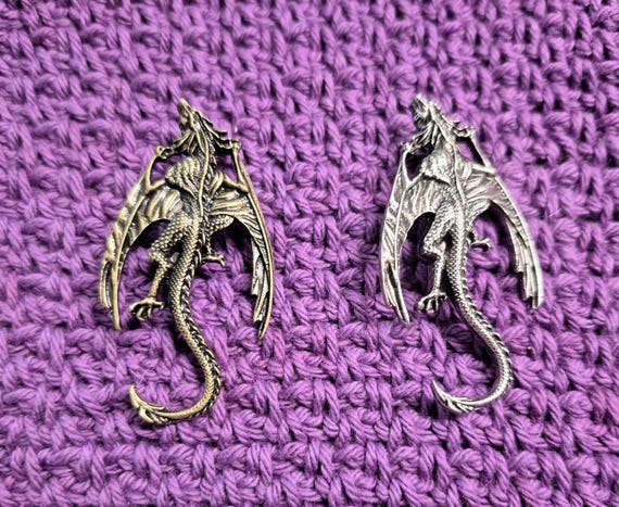 Flying Dragon Scandinavian Viking Brooch Pin. Bronze or Silver color . 1 piece