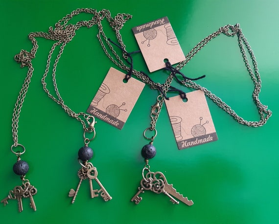 Necklace with Key Pendant, Ancient Culture Inspired, alloy metal, 60cm long chain, Lava Bead, 3 styles to choose from