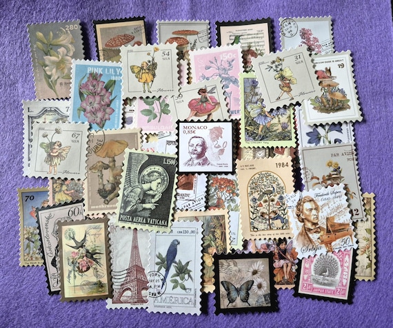 Exotic Vintage Stamp Stickers: Philatelic Style (25 Pieces)