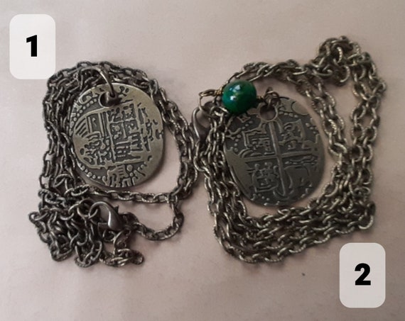 Old Coin Pendant, Ancient Culture Inspired, Old Bronze Color, 60cm long chain, Acrylic Bead, 2 styles to choose from