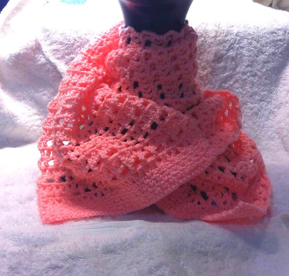 Bright Pink Scarf, Shawl, Crochet, Cotton Blend Yarn, Handmade, Soft and light,